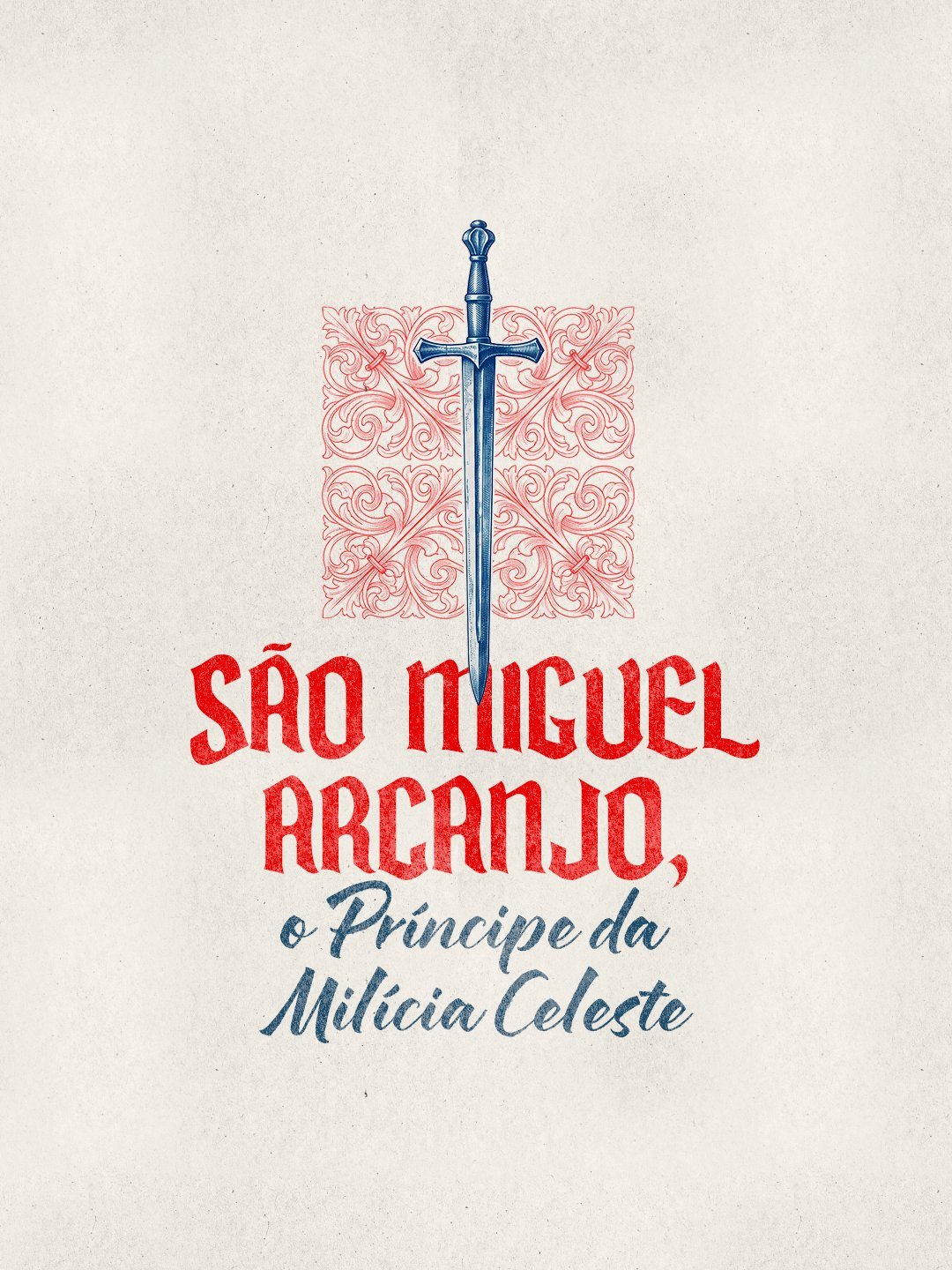 São Miguel Arcanjo com a espada de dois gumes e ornatos em carmim