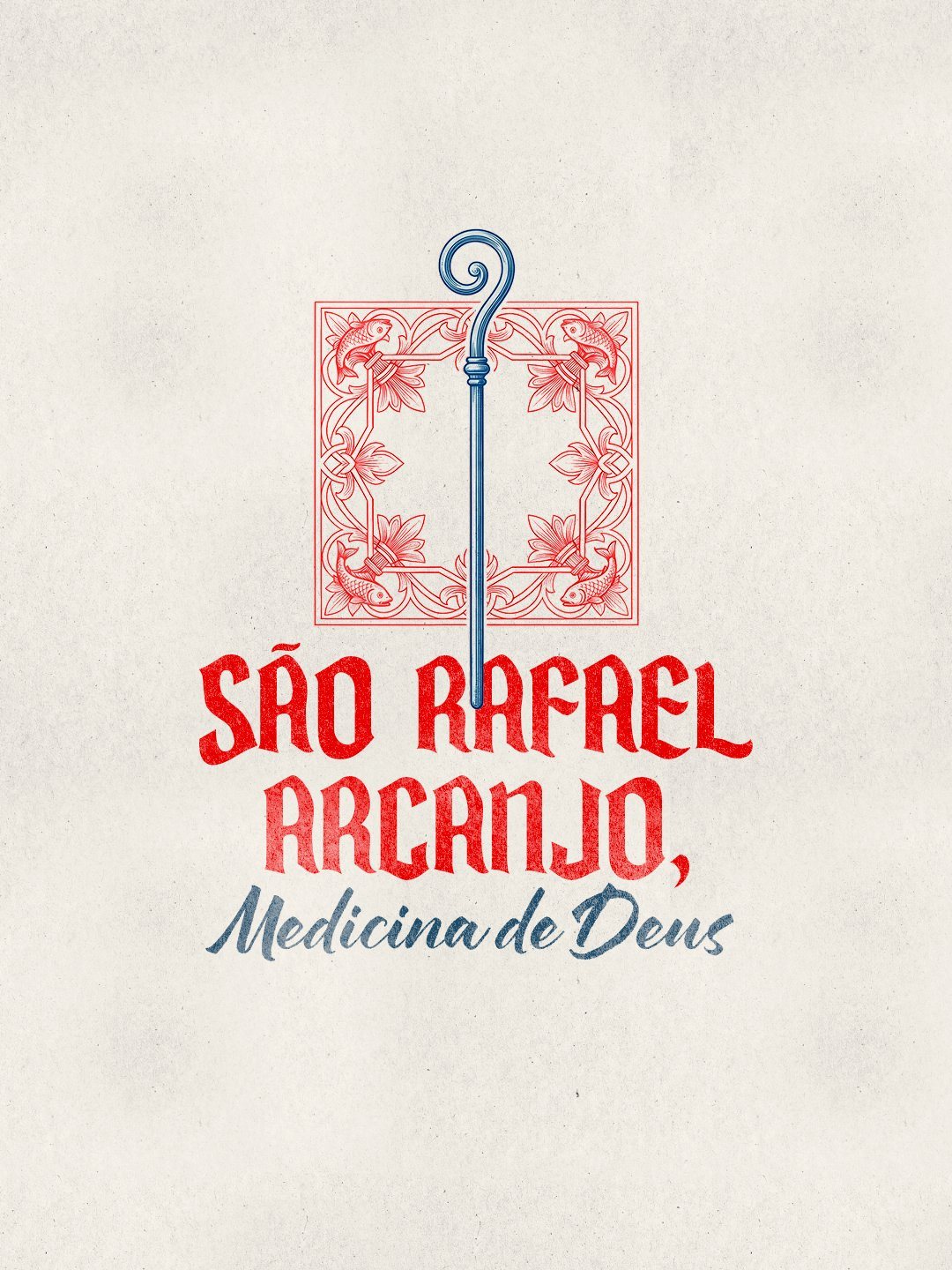 São Rafael Arcanjo com o báculo de peregrino e os peixes heráldicos
